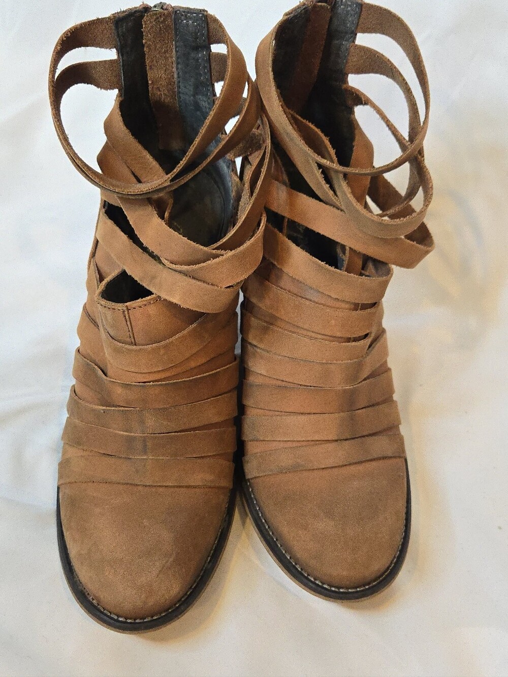 Free People Hybrid Women’s 39/8 Strappy Leather Brown Terra-cotta Ankle Boots